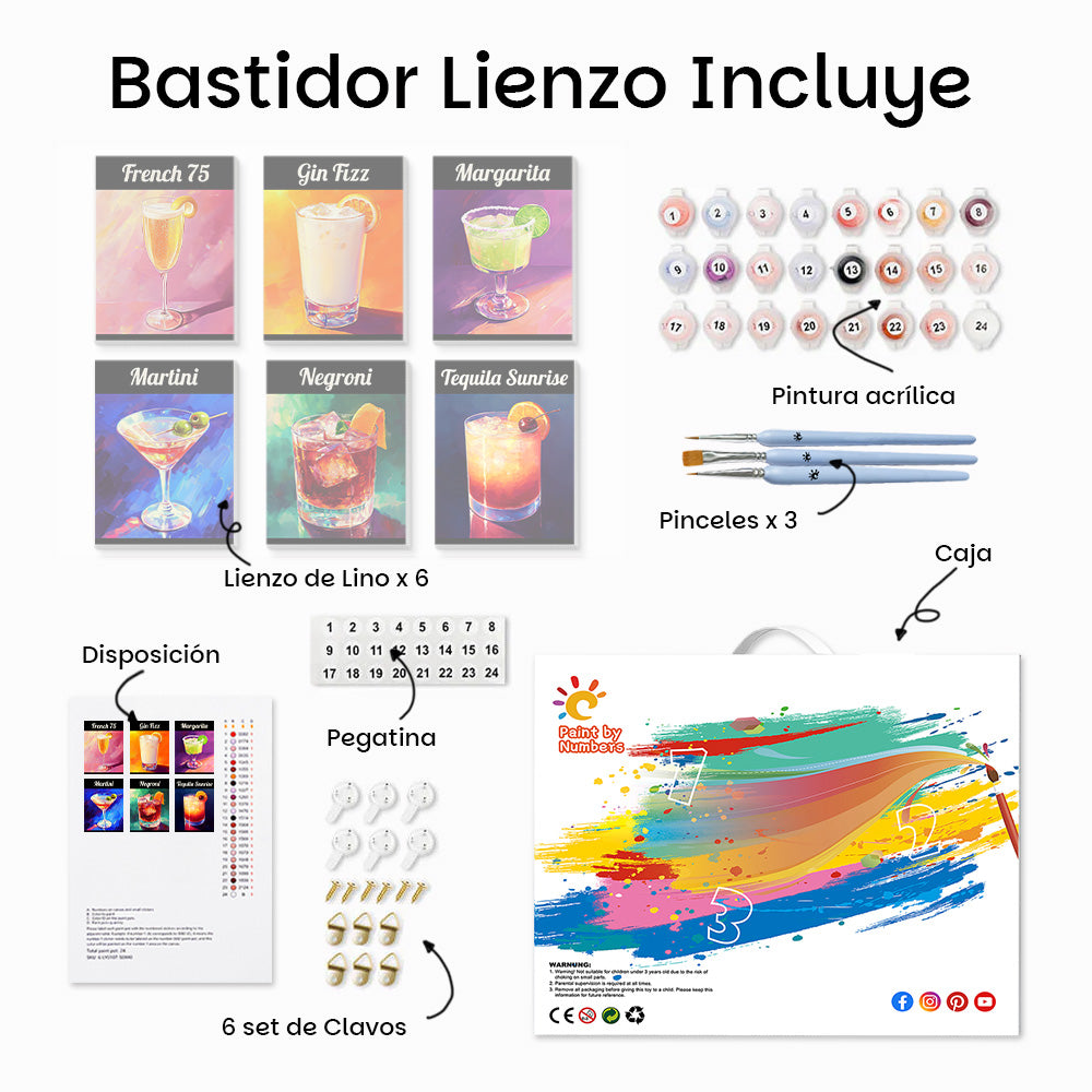 Cóctel Clásico 6 Partes Mini Pintar por Números
