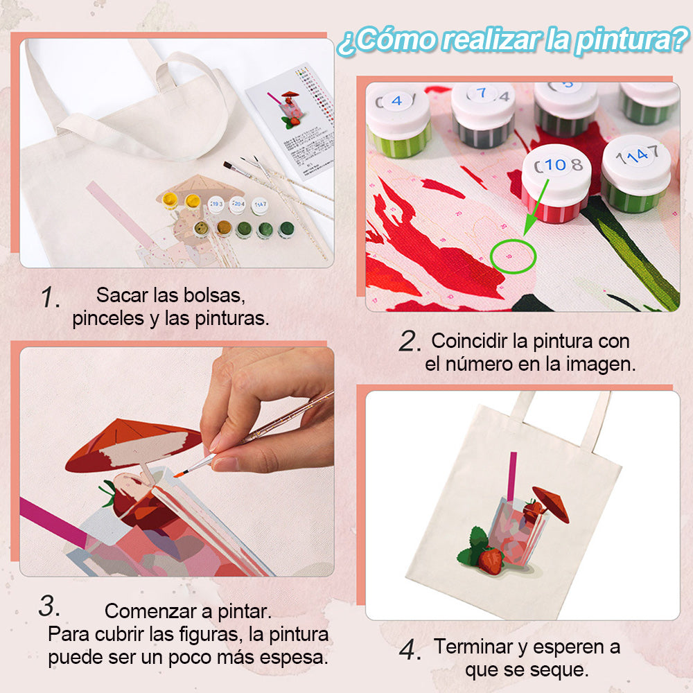Cóctel con Sabor de Fresa Bolsa de Lienzo Pintar por Números