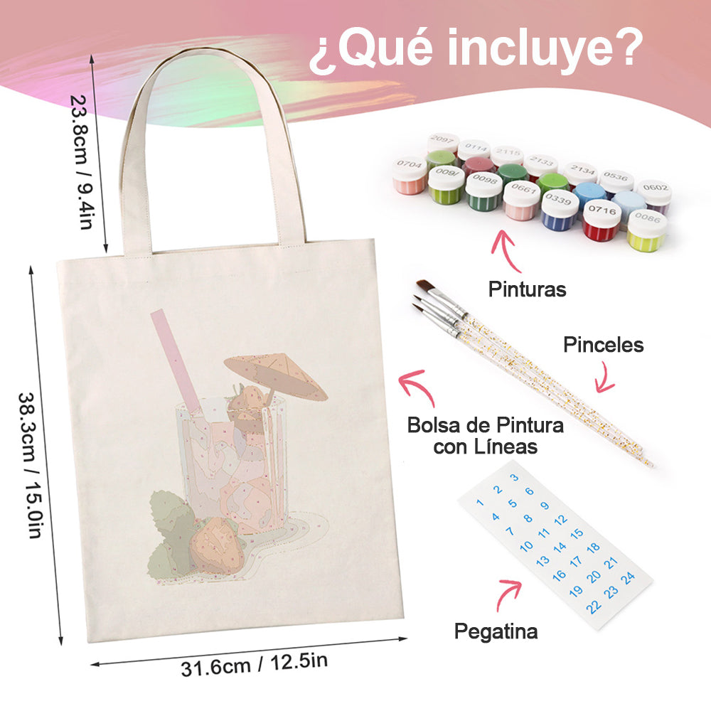 Cóctel con Sabor de Fresa Bolsa de Lienzo Pintar por Números