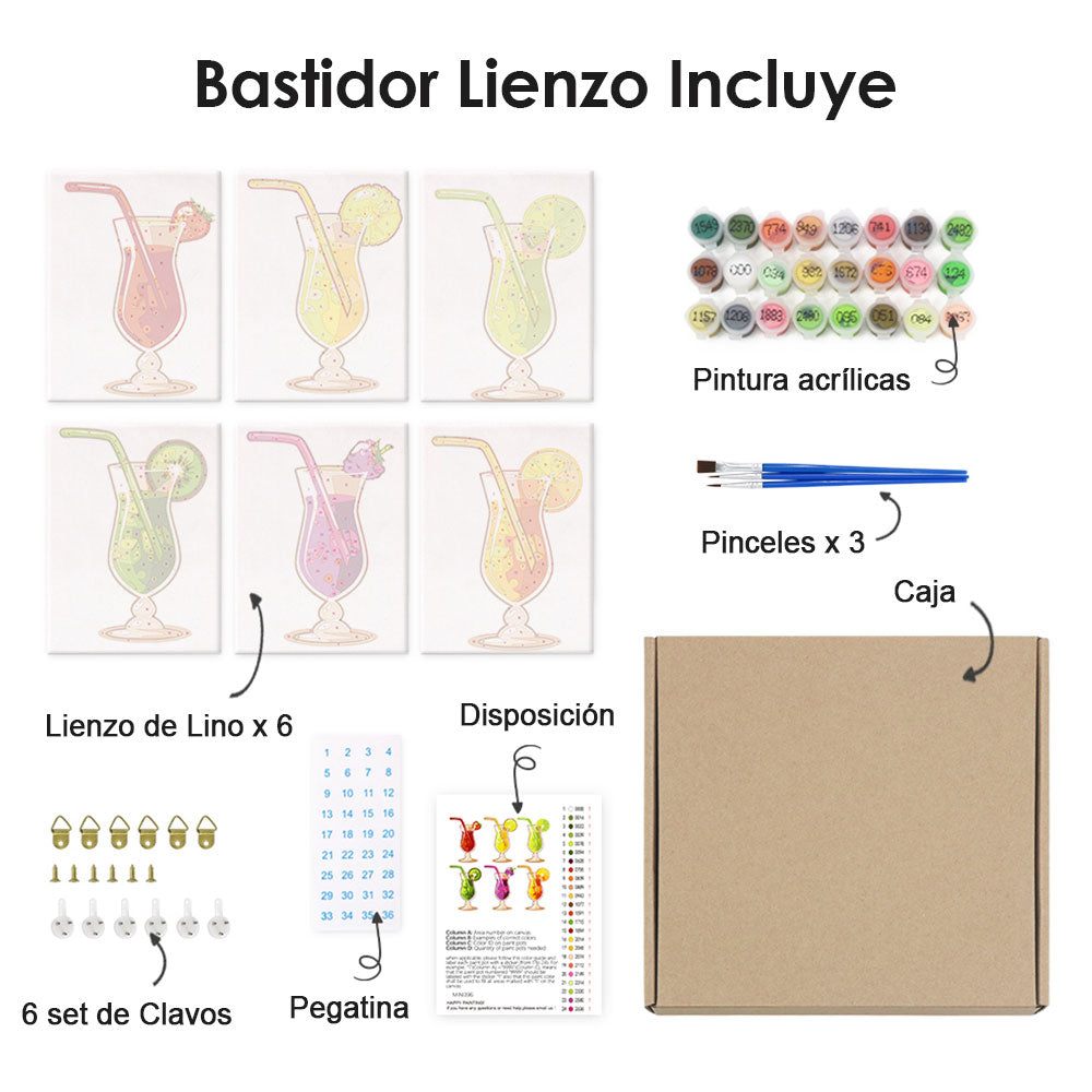 Cóctel de Frutas Refrescante 6 Partes Mini Pintar por Números