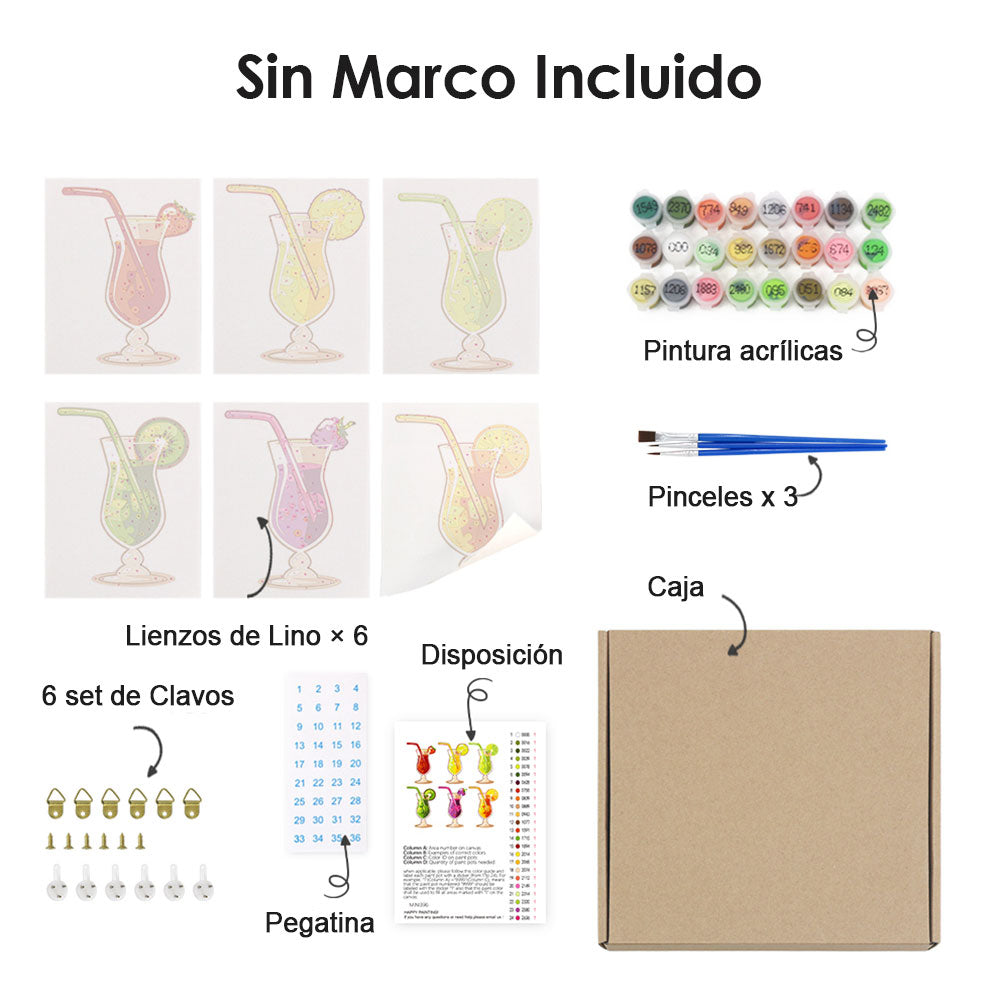 Cóctel de Frutas Refrescante 6 Partes Mini Pintar por Números