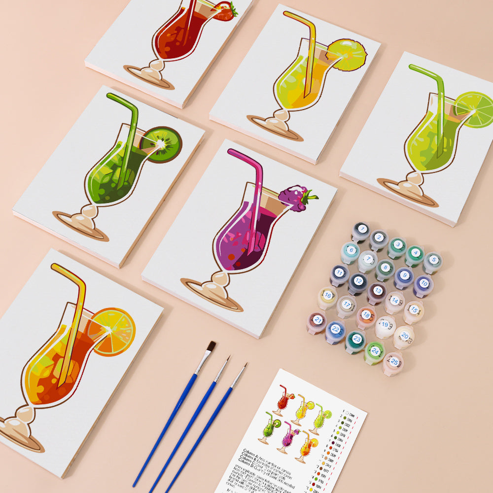 Cóctel de Frutas Refrescante 6 Partes Mini Pintar por Números