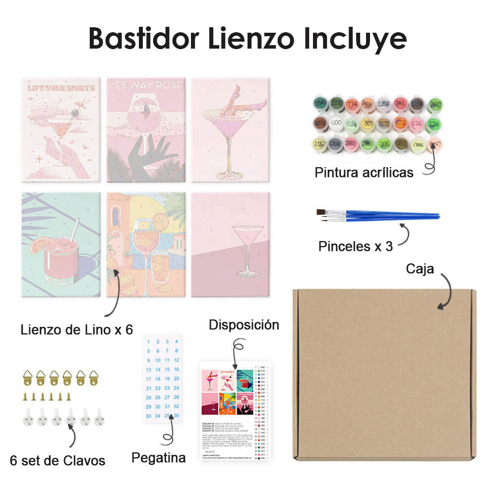 Cóctel Elegante 6 Partes Mini Pintar por Números