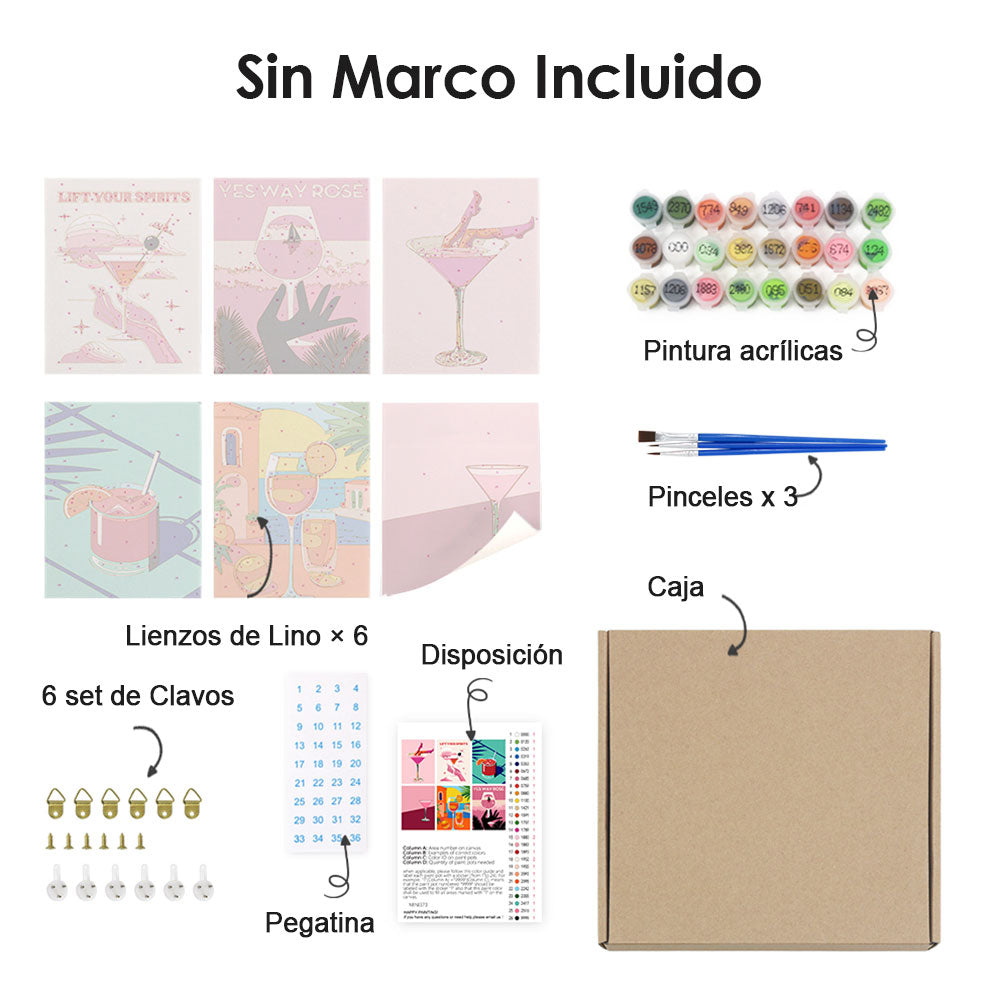 Cóctel Elegante 6 Partes Mini Pintar por Números