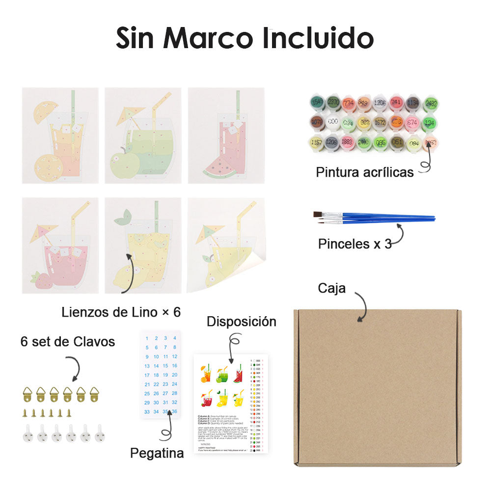 Cóctel Frutal 6 Partes Mini Pintar por Números