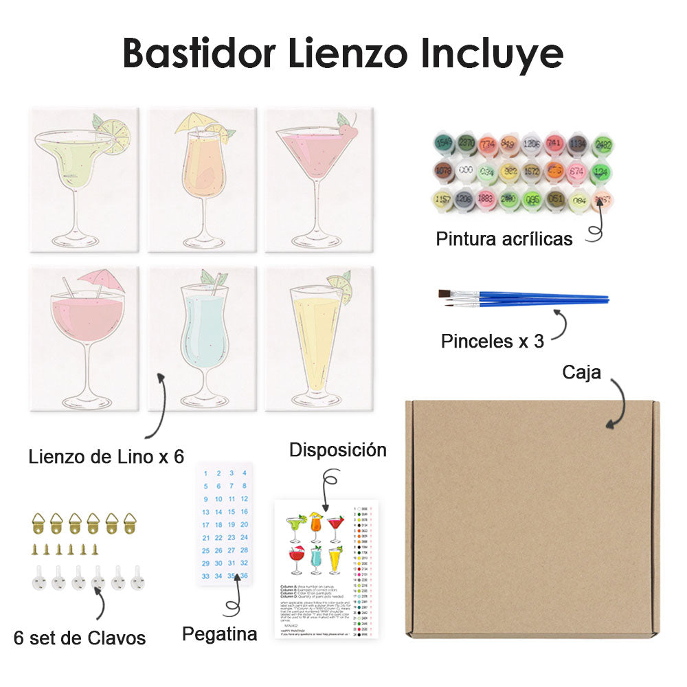 Cócteles de Diferentes Sabores 6 Partes Mini Pintar por Números
