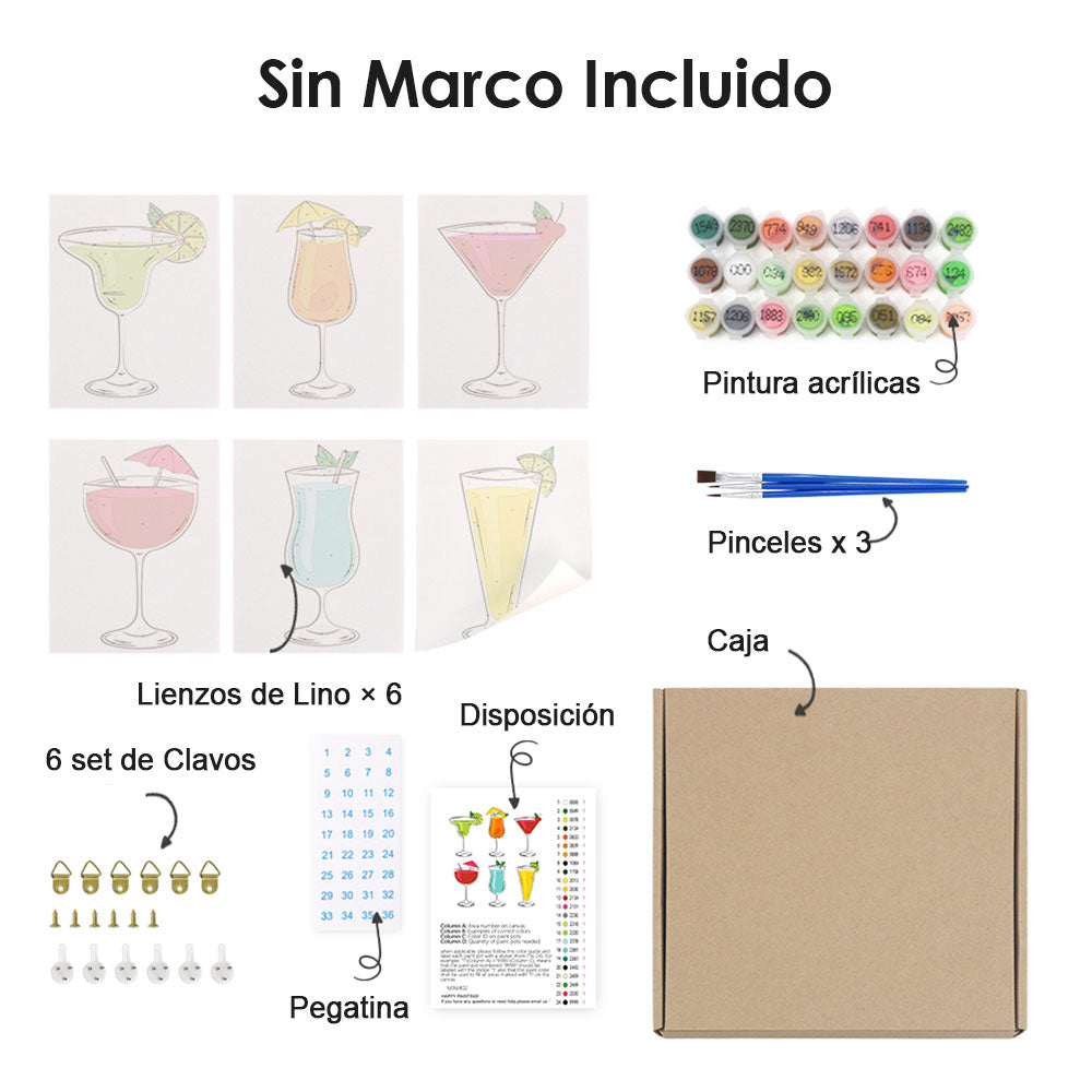 Cócteles de Diferentes Sabores 6 Partes Mini Pintar por Números