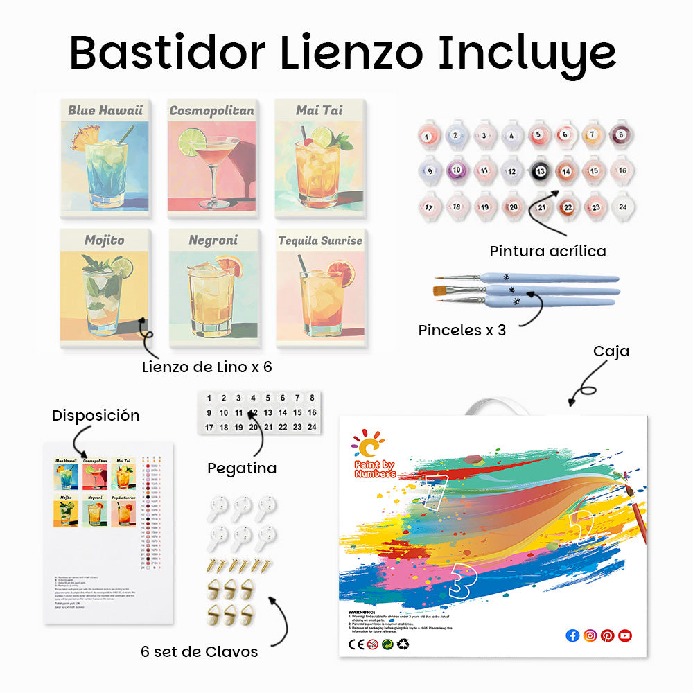 Cócteles Diversos 6 Partes Mini Pintar por Números
