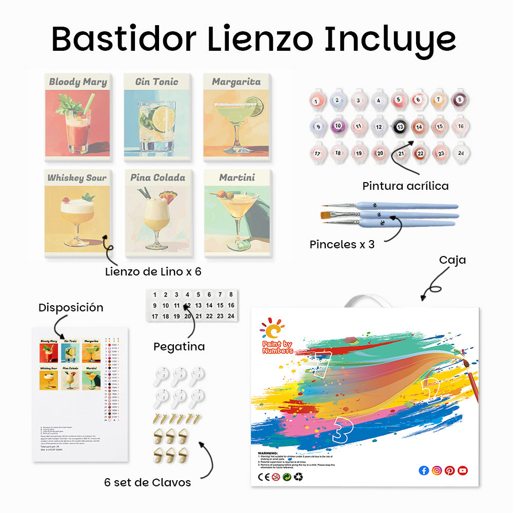 Cócteles Populares 6 Partes Mini Pintar por Números