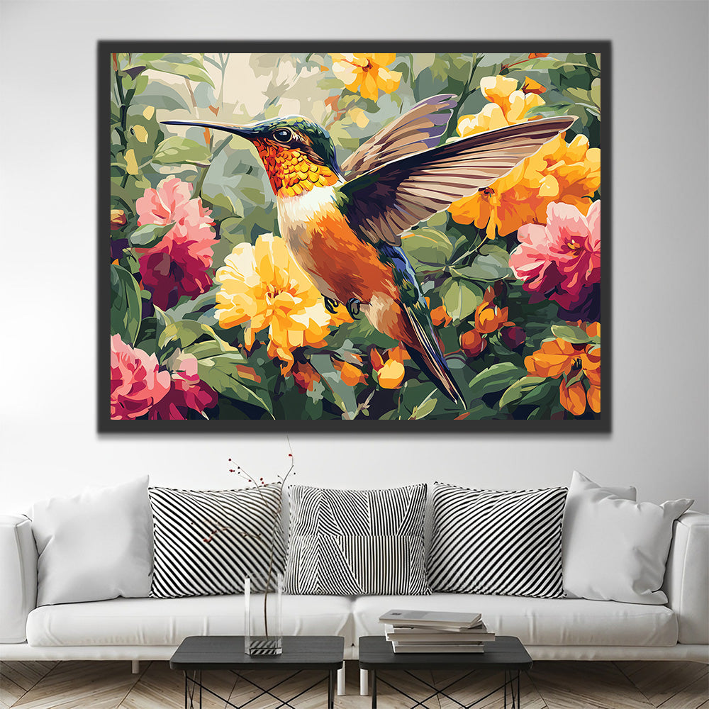 Colibrí entre las Flores Densas Pintar por Números