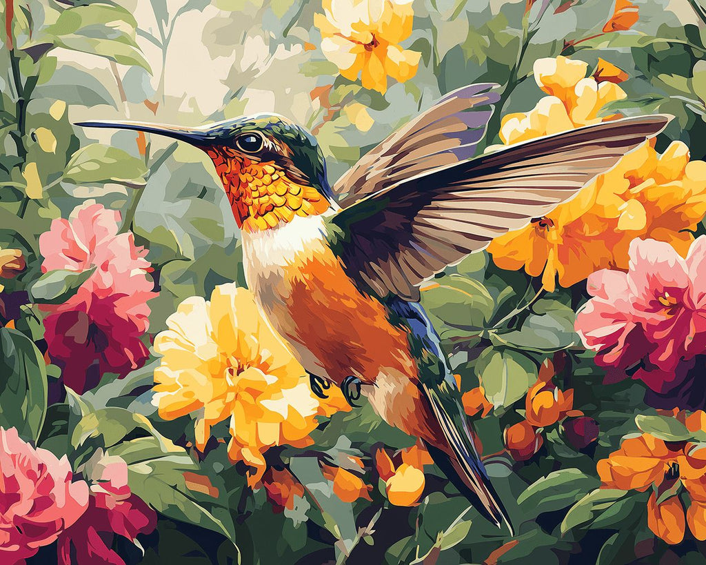 Colibrí entre las Flores Densas Pintar por Números