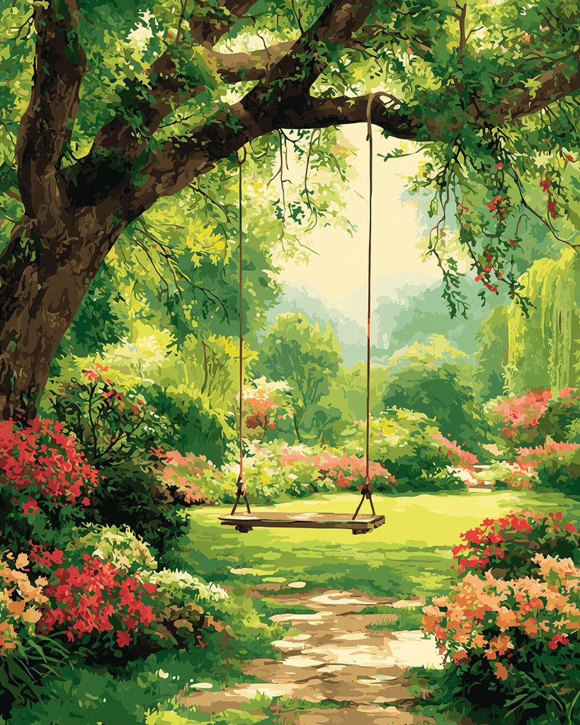 Columpio bajo el Árbol en Jardín Pintar por Números