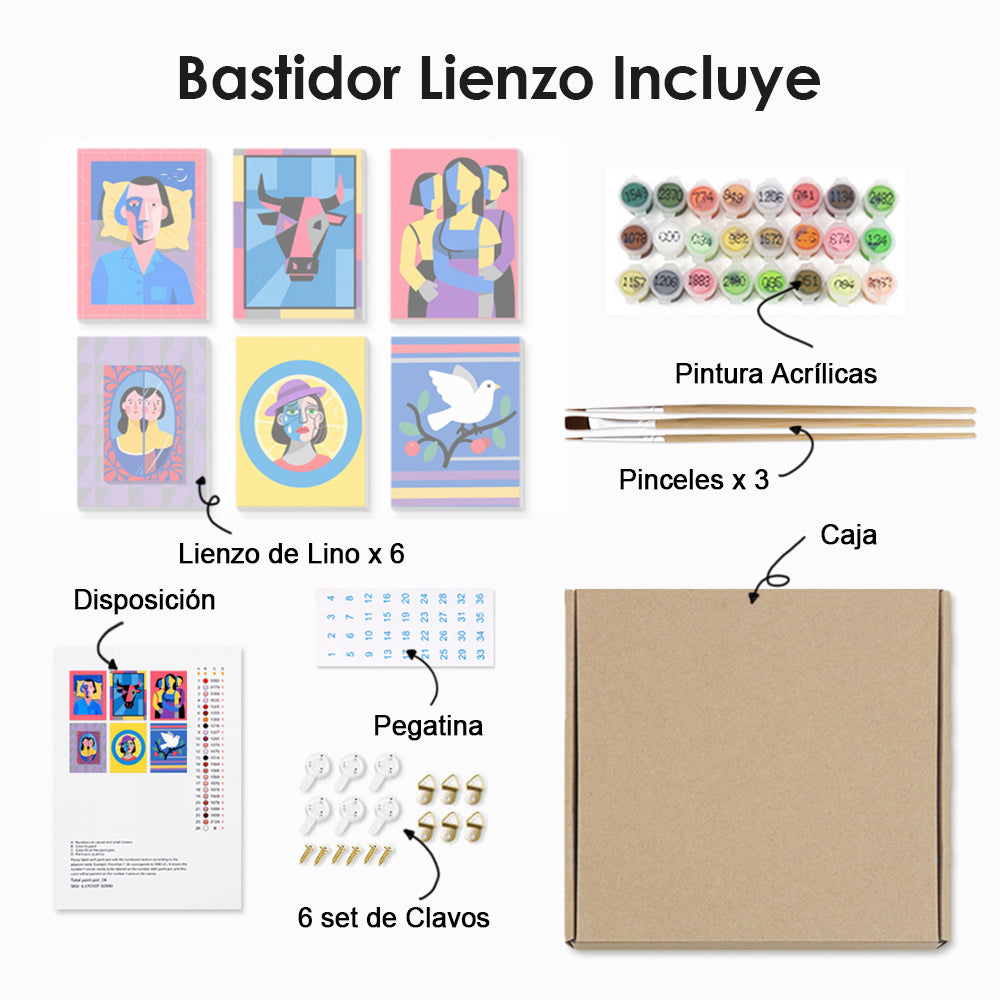 Cómic de Estilo Picasso Pop Arte 6 Partes Mini Pintar por Números