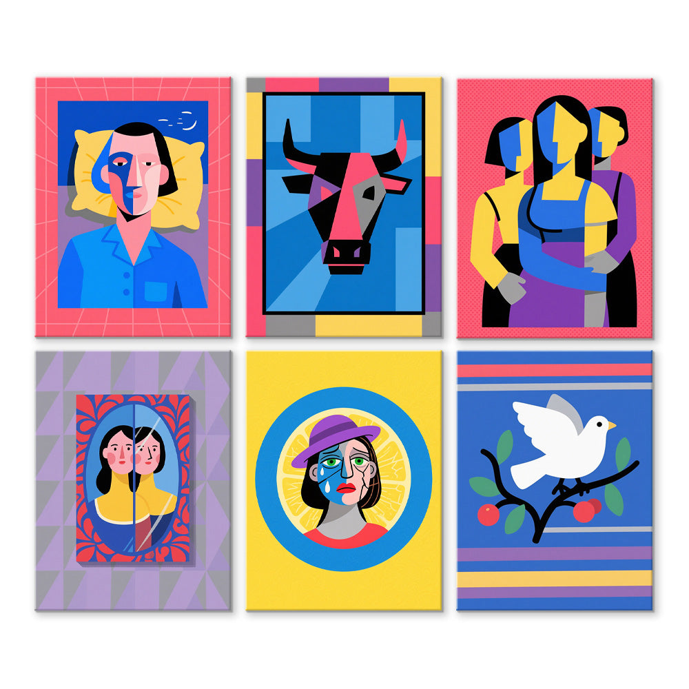 Cómic de Estilo Picasso Pop Arte 6 Partes Mini Pintar por Números