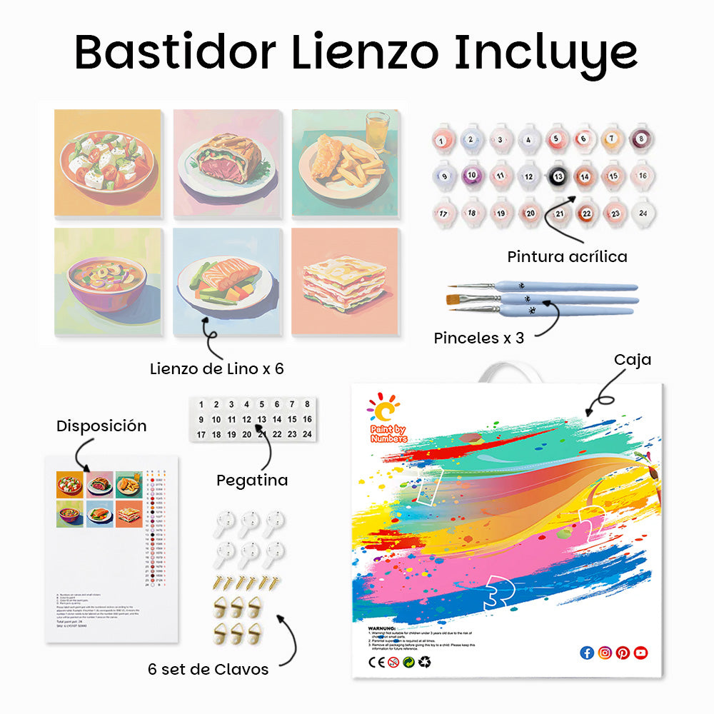 Comida China y Occidental 6 Partes Mini Pintar por Números