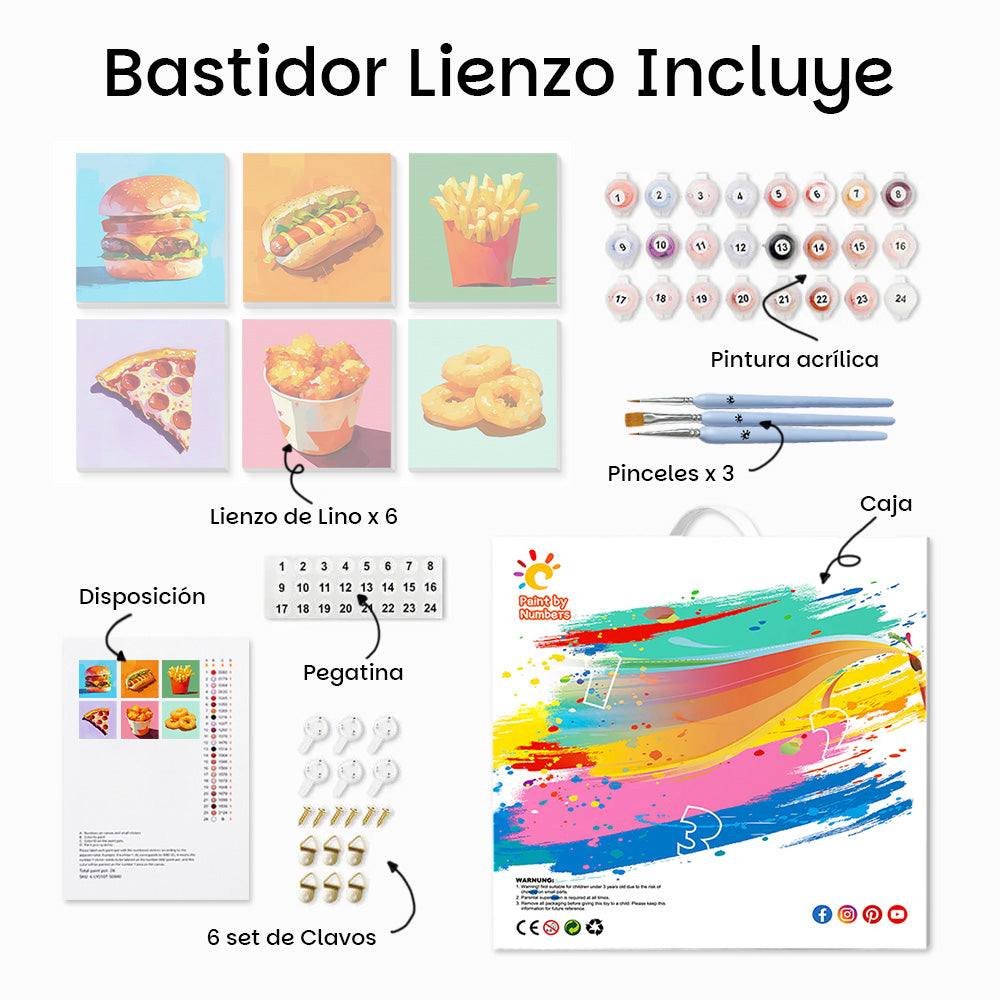 Comida Rápida Occidental 6 Partes Mini Pintar por Números