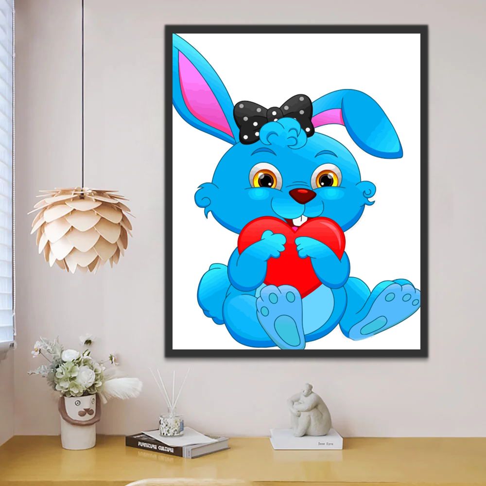 Conejo Azul con Corazón Rojo Pintar por Números Niños