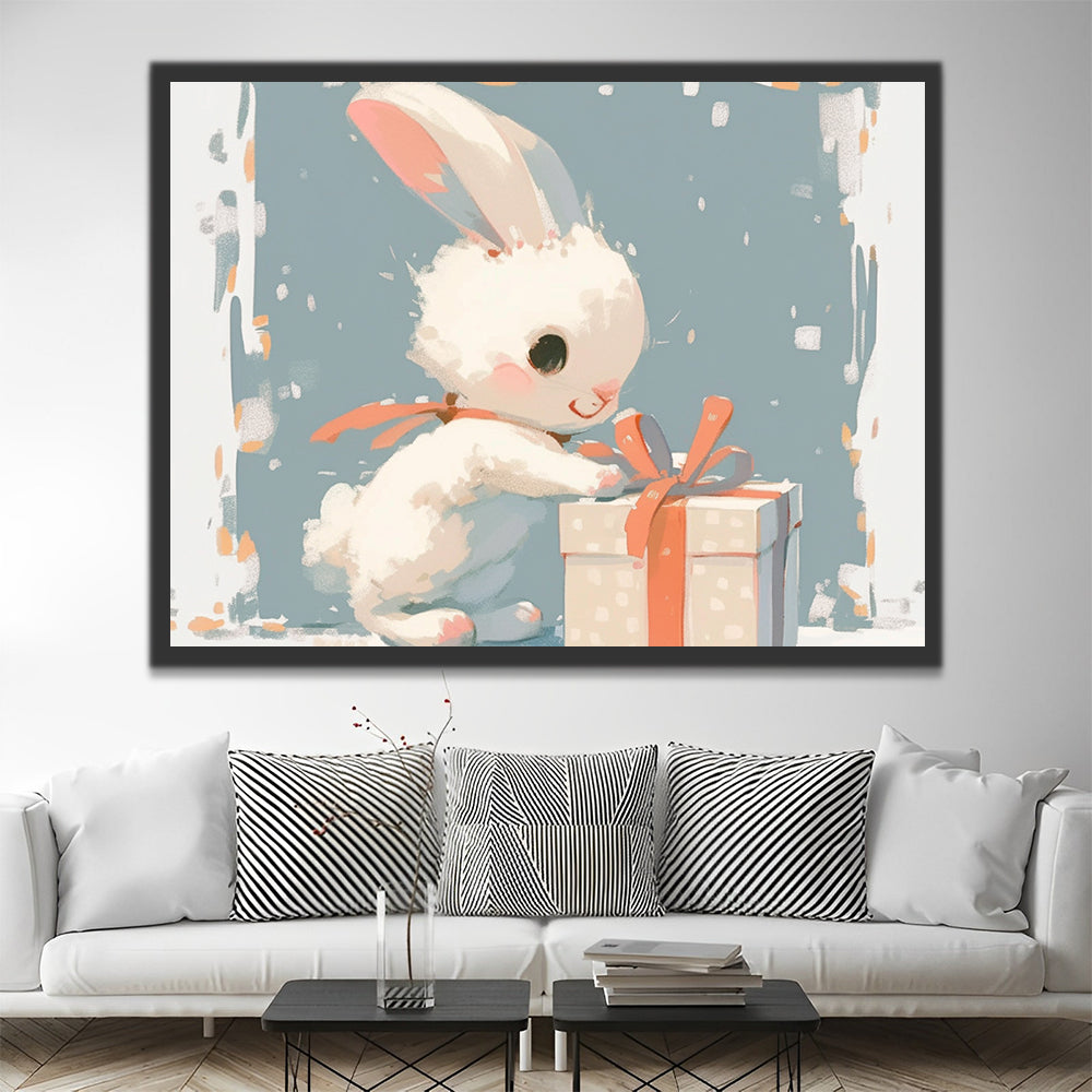 Conejo Blanco Adorable con un Regalo Pintar por Números