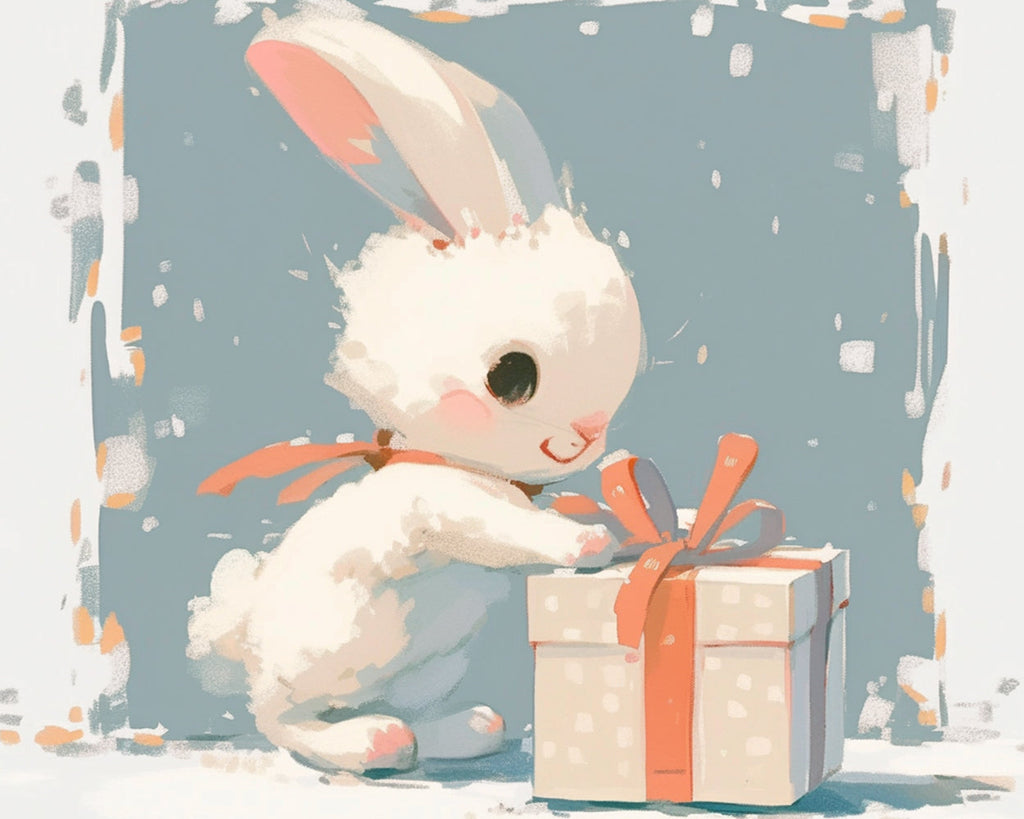 Conejo Blanco Adorable con un Regalo Pintar por Números
