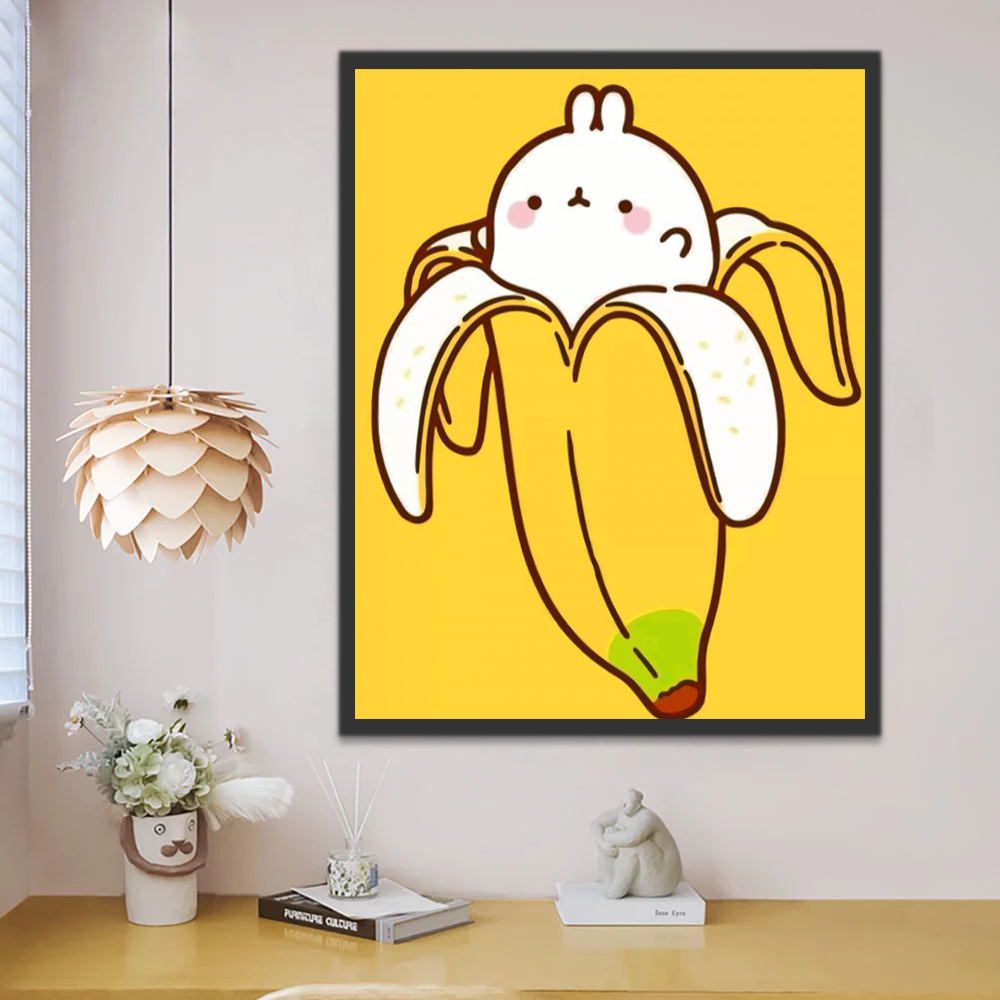 Conejo Pequeño Lindo en el Plátano Pintar por Números Niños