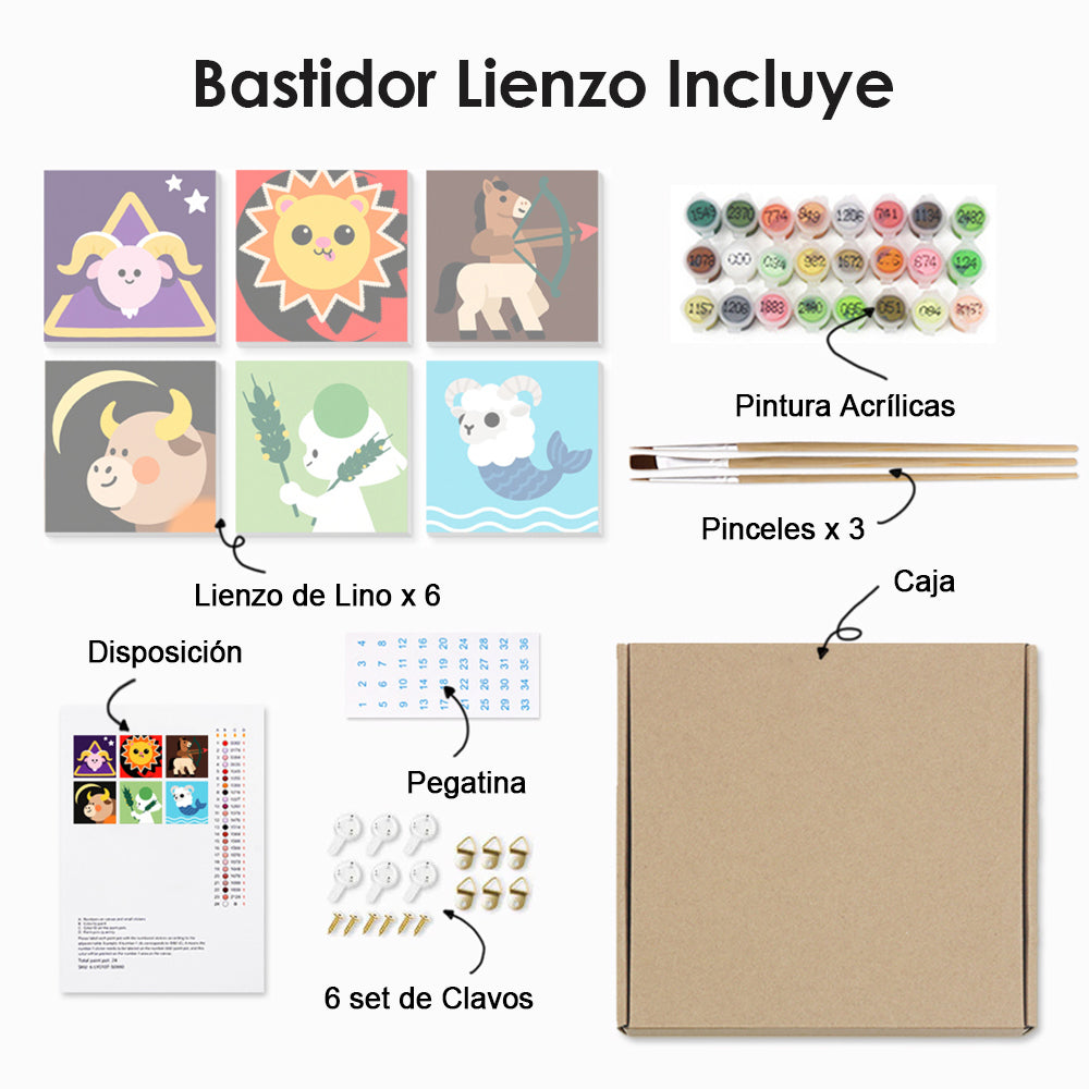 Constelaciones de Dibujos Animados 6 Partes Mini Pintar por Números