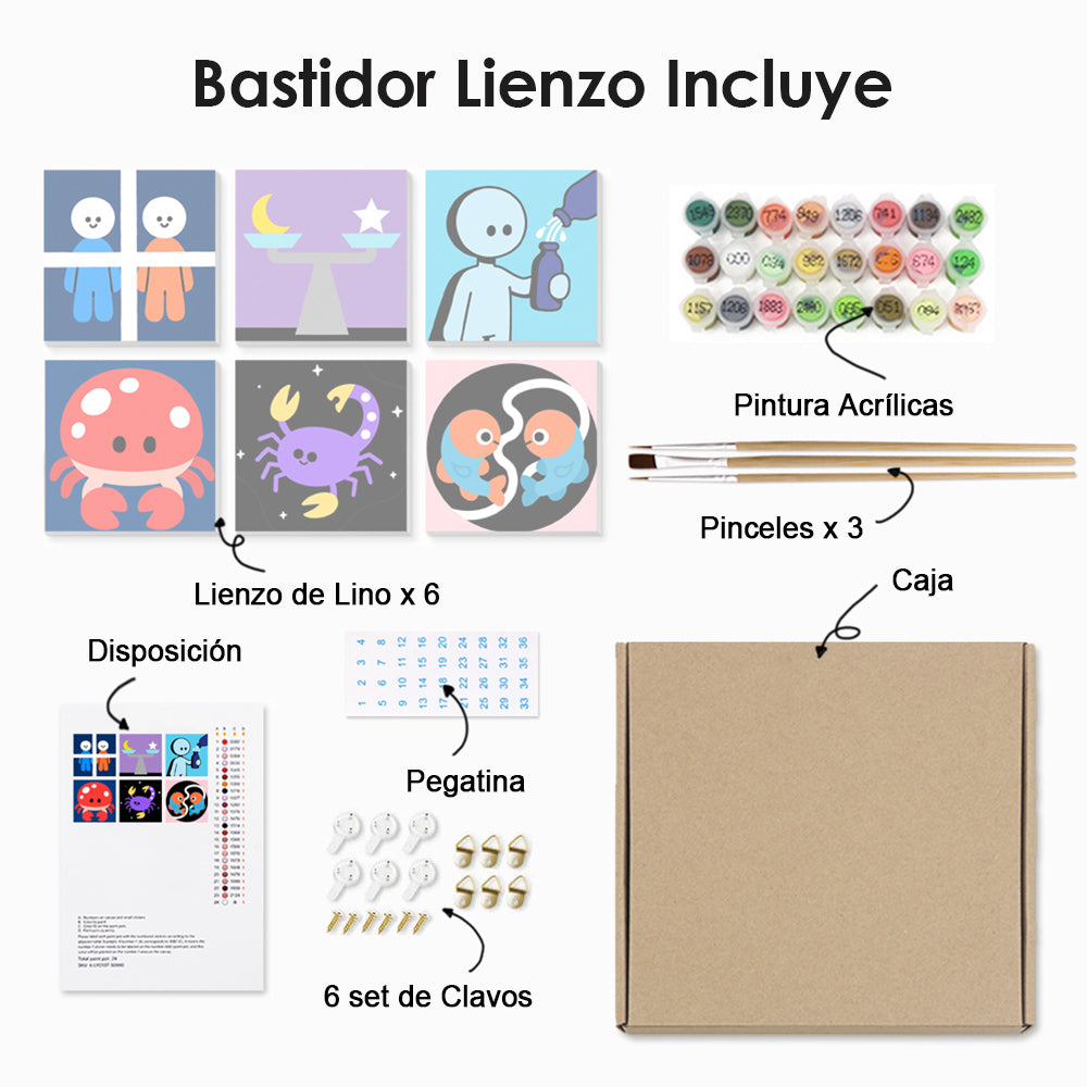 Constelaciones de Dibujos Animados 6 Partes Mini Pintar por Números