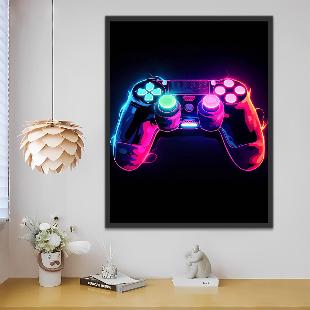 Controlador de Videojuegos Colorido sobre Fondo Negro Pintar por Números