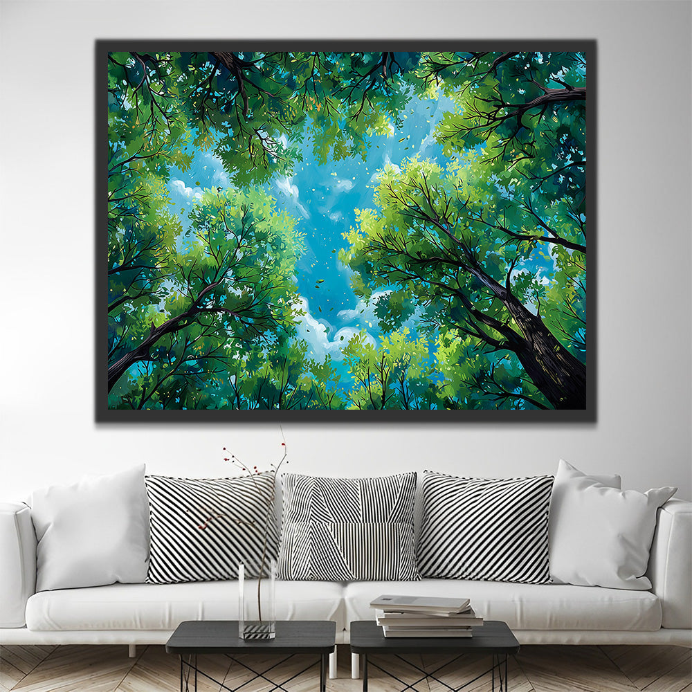 Copas de Árboles bajo Cielo Azul Pintar por Números