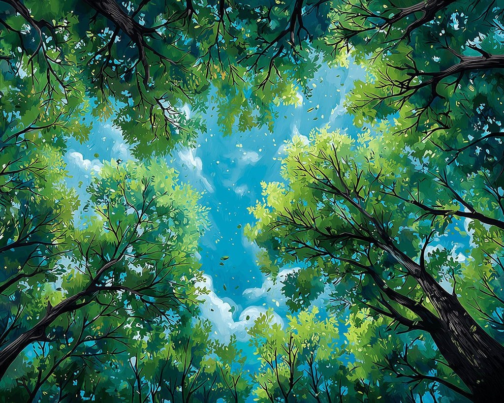 Copas de Árboles bajo Cielo Azul Pintar por Números
