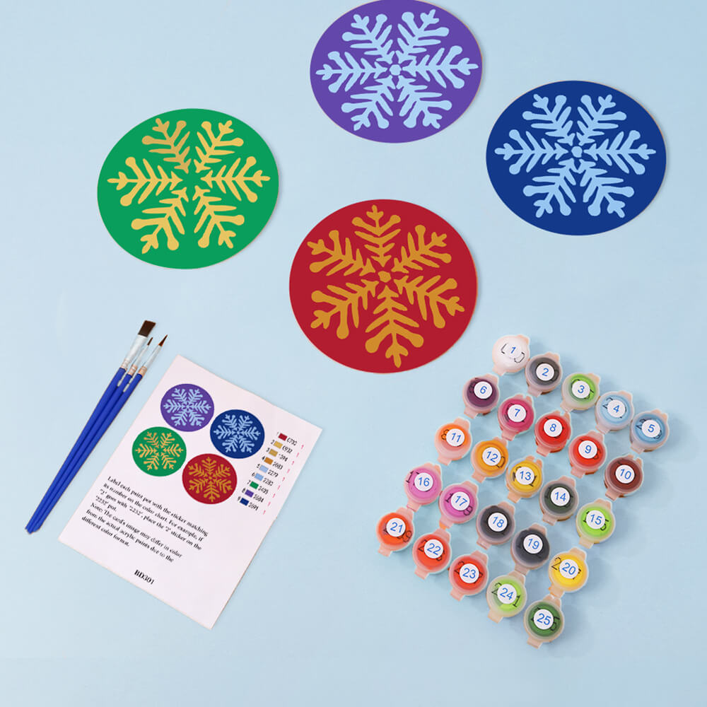 Copo de Nieve de Navidad 4 Posavasos Pintar por Números