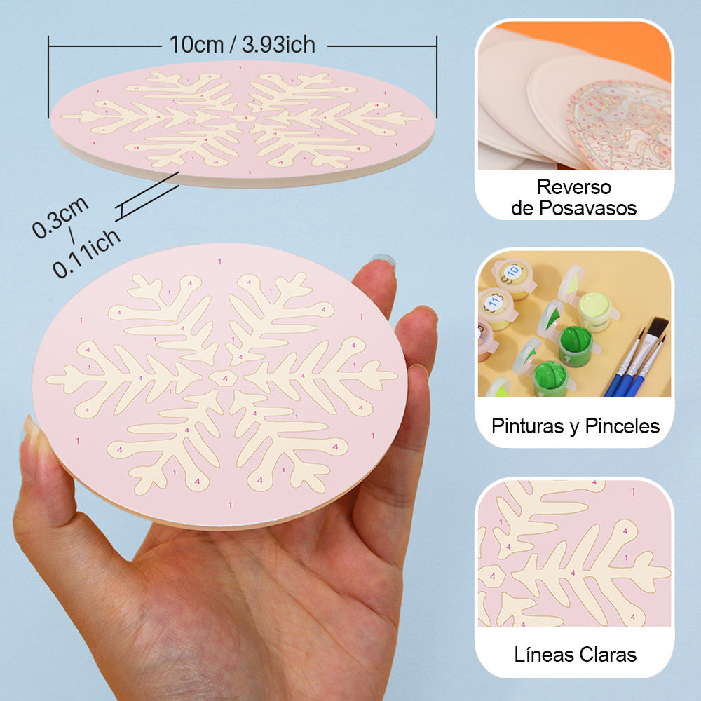 Copo de Nieve de Navidad 4 Posavasos Pintar por Números