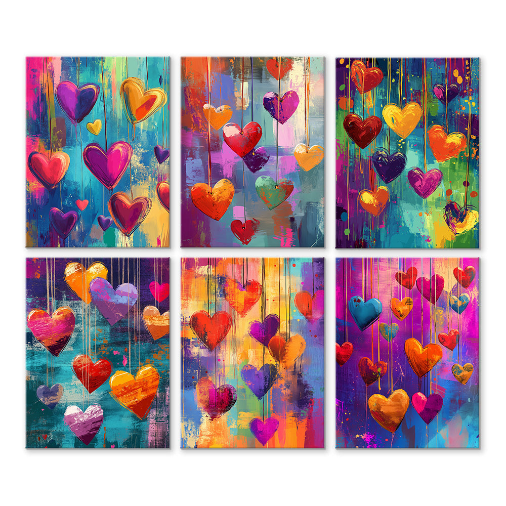 Corazones Coloridos de Amor 6 Partes Mini Pintar por Números