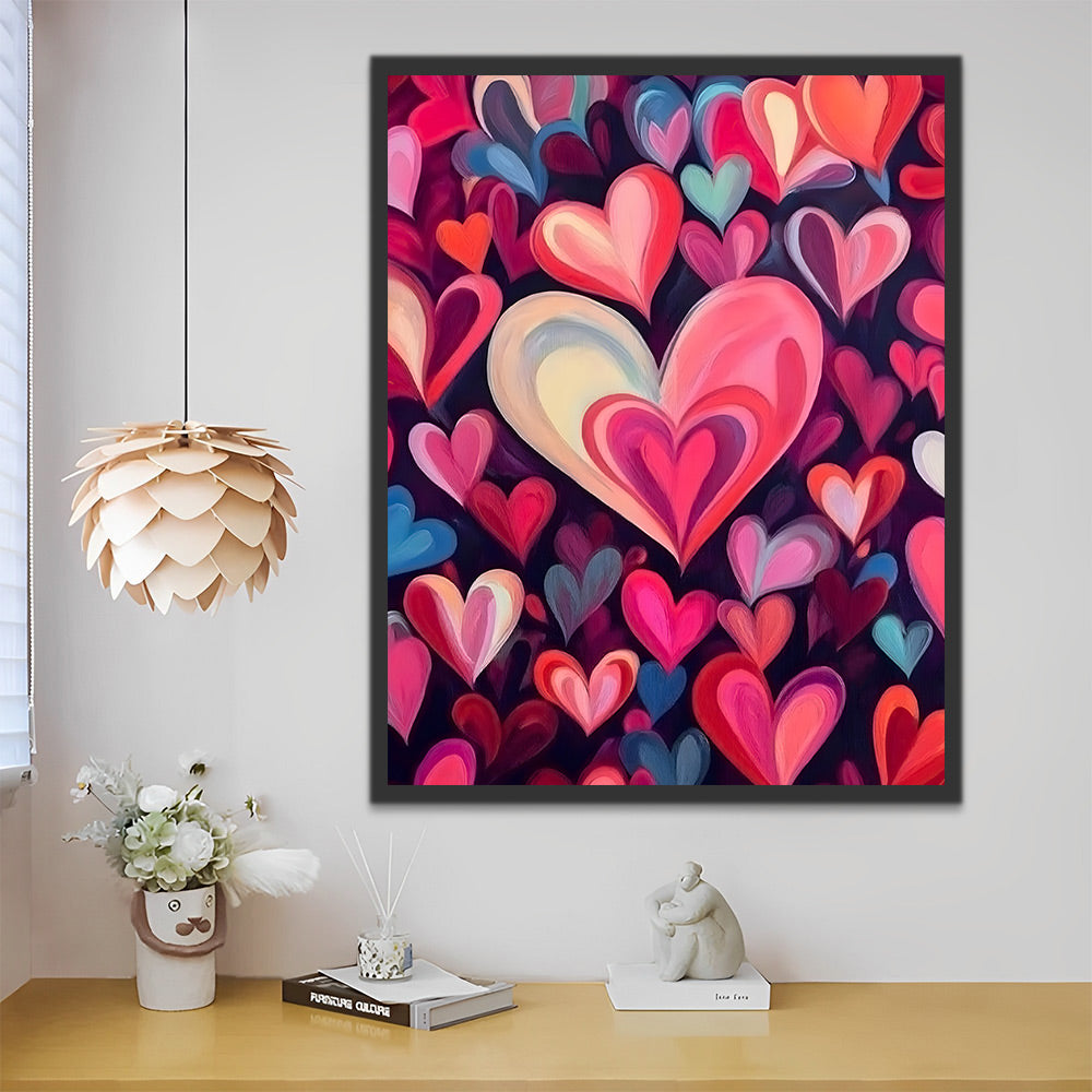 Corazones Coloridos en el Fondo Negro Pintar por Números