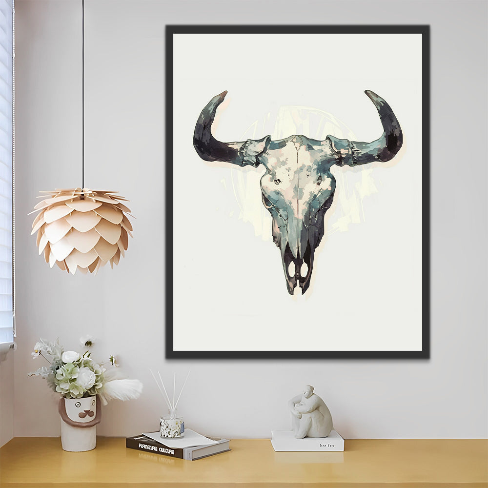 Cráneo de Toro con Fondo Blanco Pintar por Números