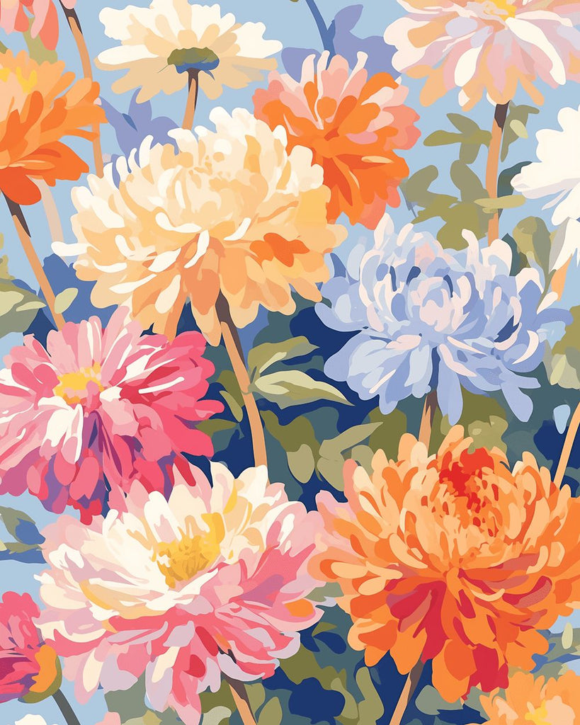 Crisantemos Coloridos Florecientes Pintar por Números