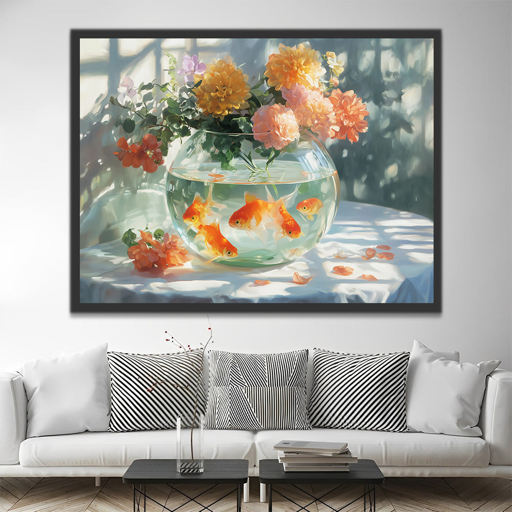 Crisantemos sobre Acuario de Vidrio Pintar por Números