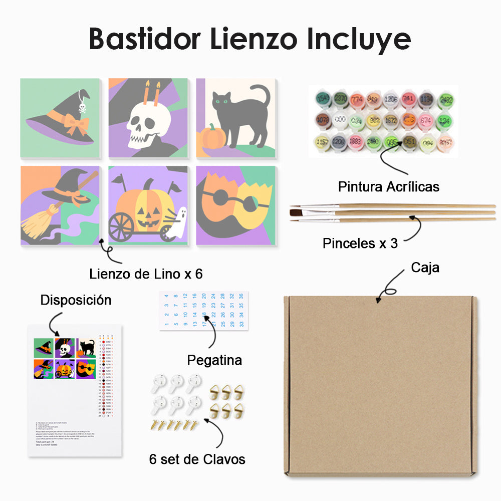 Decoraciones de Dibujos Animados de Halloween 6 Partes Mini Pintar por Números
