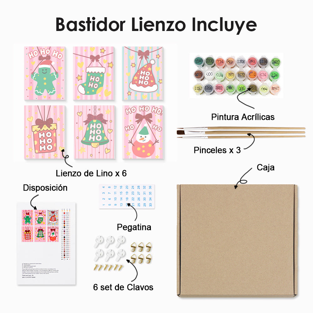 Decoraciones Navideñas Rosadas 6 Partes Mini Pintar por Números