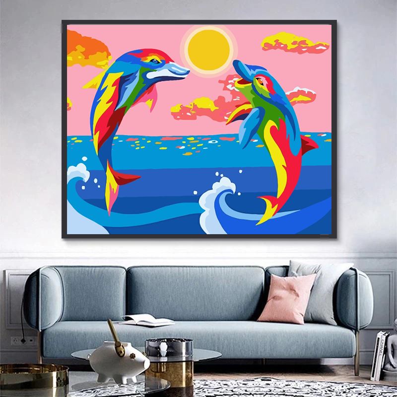Delfines en Color y Puesta del Sol Pintar por Números Niños