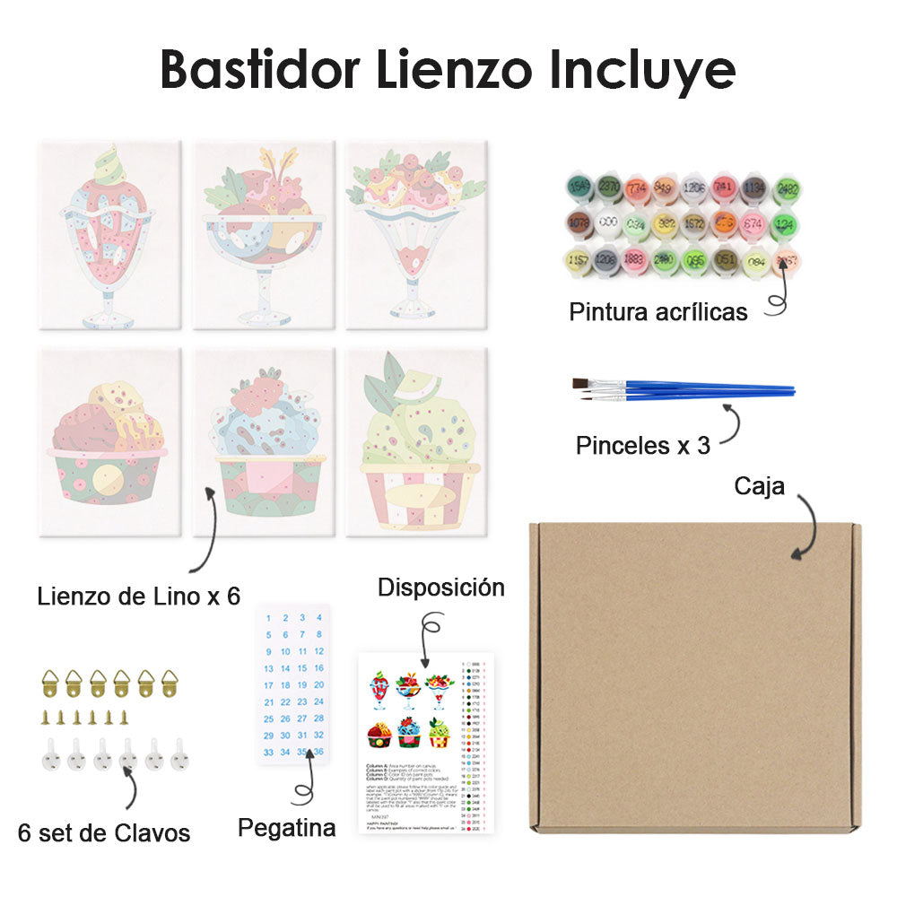 Deliciosas Bolas de Helado 6 Partes Mini Pintar por Números