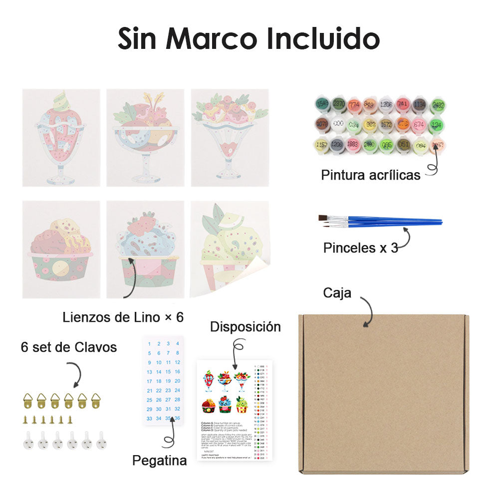 Deliciosas Bolas de Helado 6 Partes Mini Pintar por Números