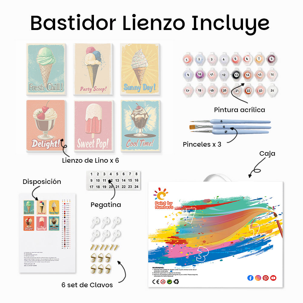 Deliciosos Conos de Helado 6 Partes Mini Pintar por Números