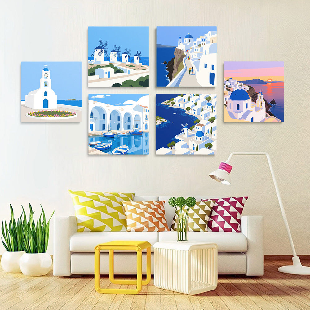 Día Soleado en Santorini 6 Partes Mini Pintar por Números