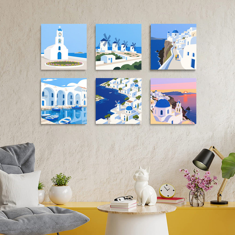Día Soleado en Santorini 6 Partes Mini Pintar por Números