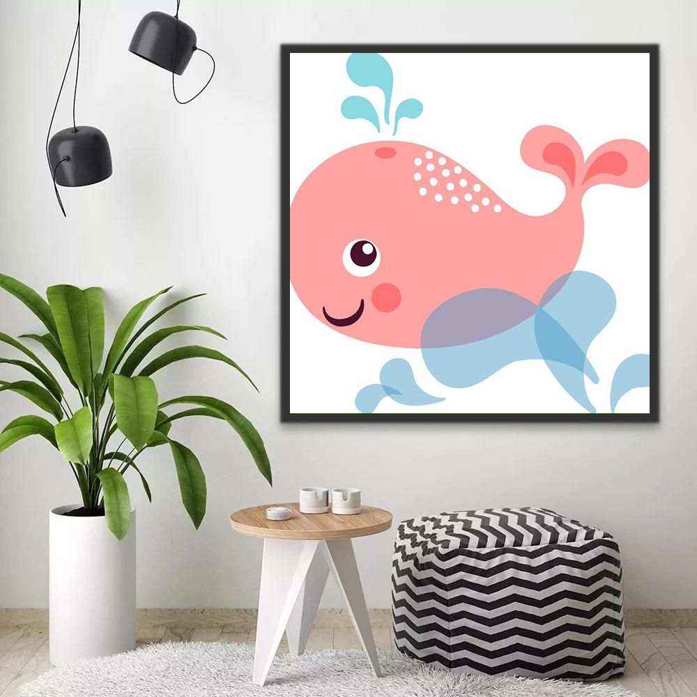 Dibujo de Ballena Rosa con Fuente de Agua Pintar por Números Niños