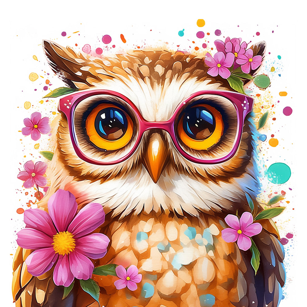 Dibujo de Búho Lindo con Flores y Gafas Pintar por Números