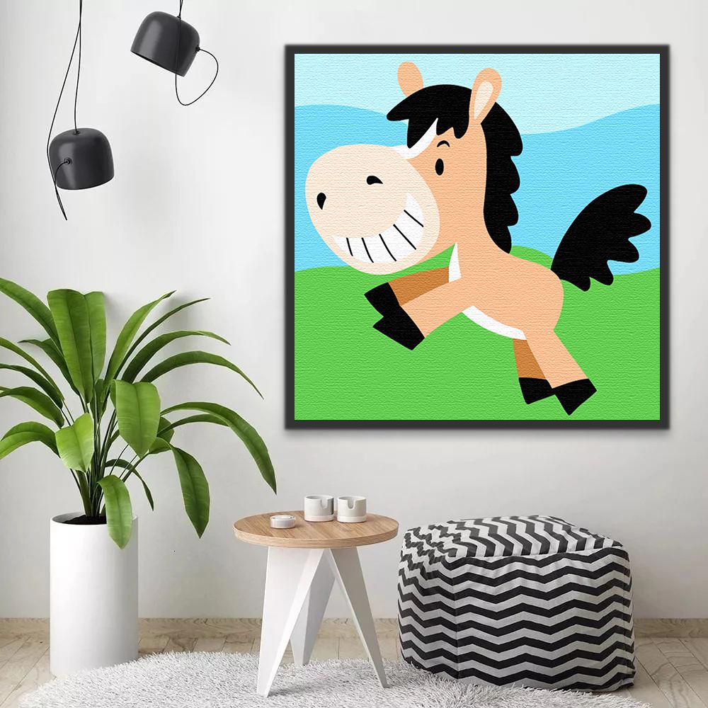 Dibujo de Caballo Adorable con Sonrisa Pintar por Números Niños