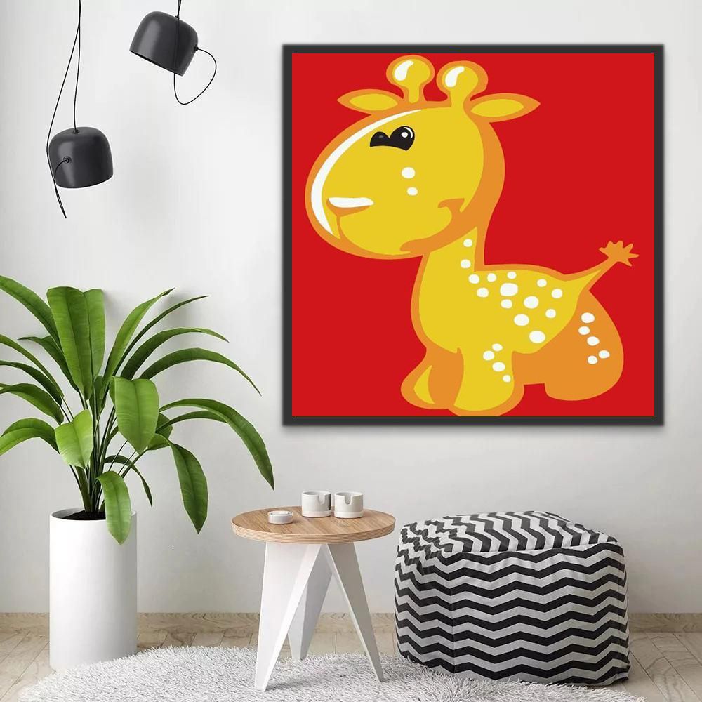 Dibujo de Ciervo Sika Dorado Lindo con Fondo Rojo Pintar por Números Niños