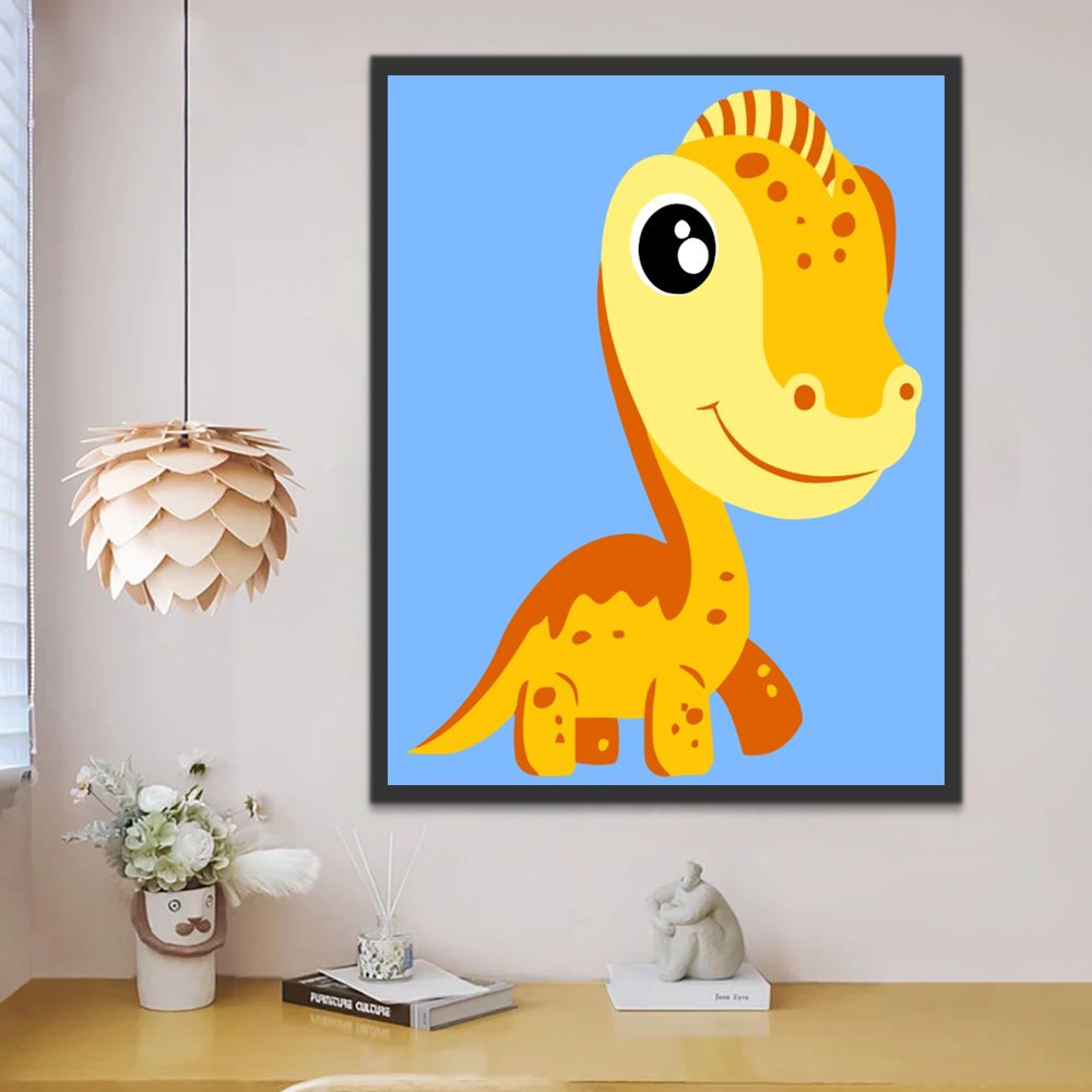 Dibujo de Dinosaurio Amarillo Lindo en Fondo Azul Pintar por Números Niños