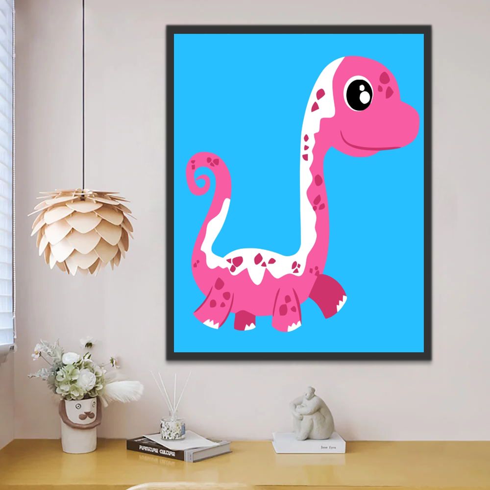 Dibujo de Dinosaurio Lindo Morado con Cuello Largo Pintar por Números Niños
